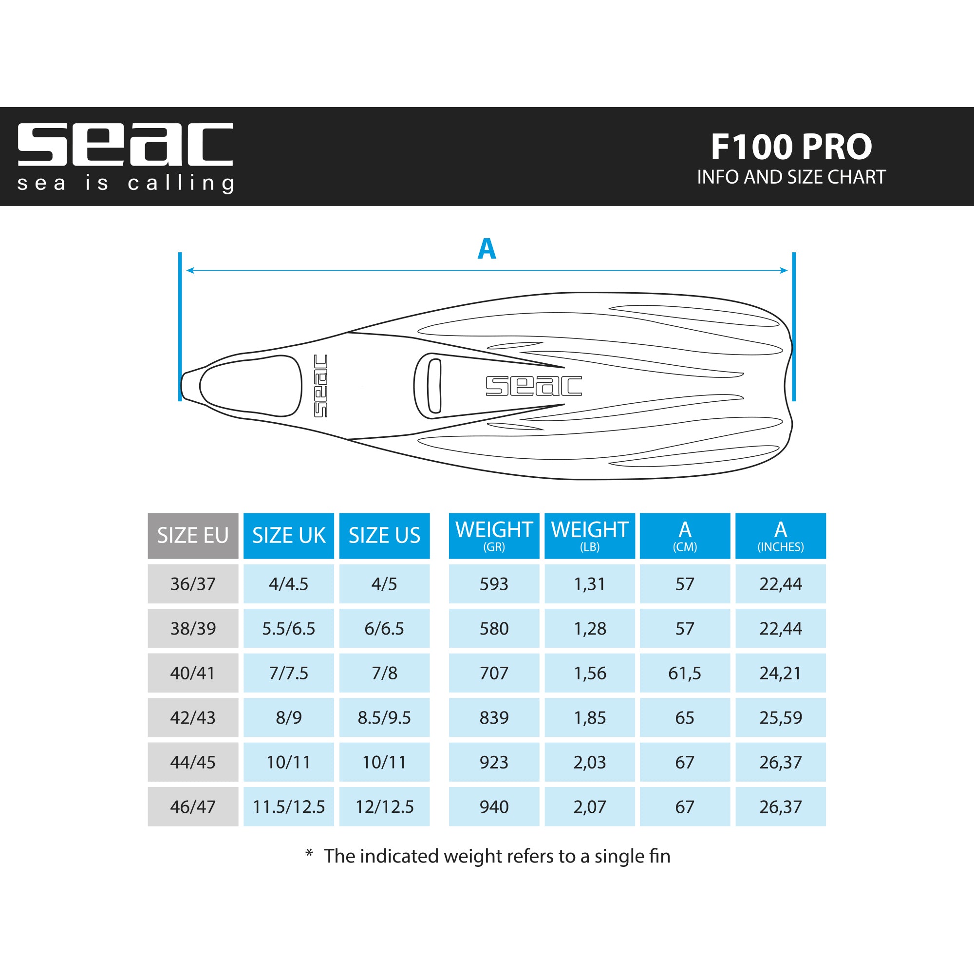 SEAC Full Foot Fin F-100 Pro
